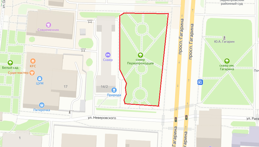 Сквер возле СИЗО на проспекте Гагарина отдали «Зеленстрою»