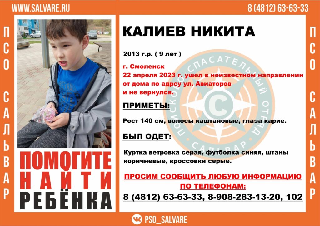 В Смоленске ищут пропавшего 9-летнего мальчика