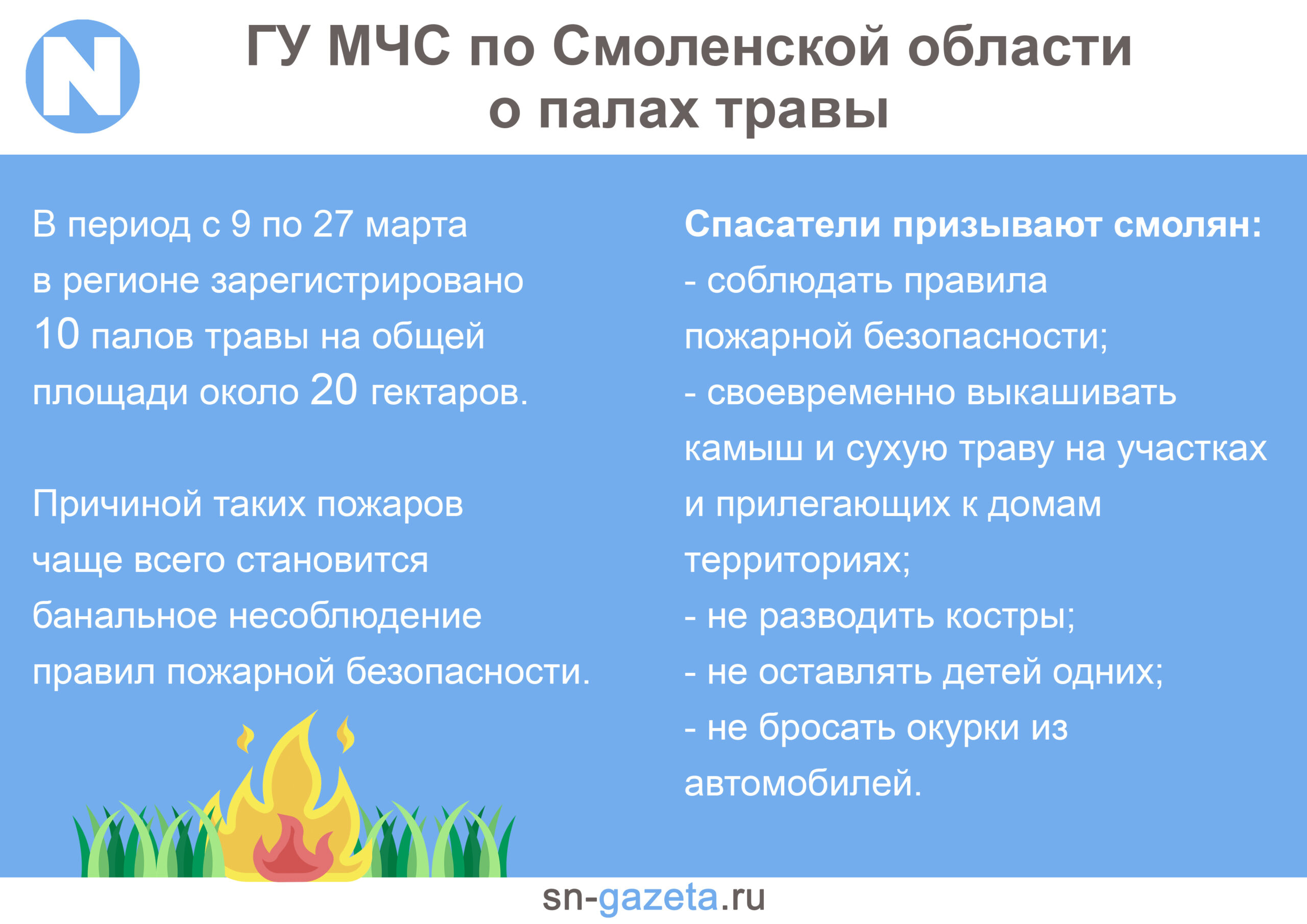 Палов стало 10: случаи возгорания в Смоленской области участились